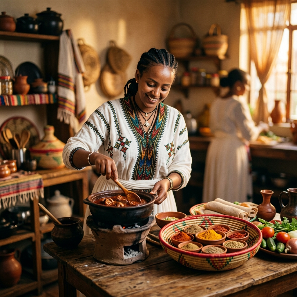 Traditional Ethiopian food preparation